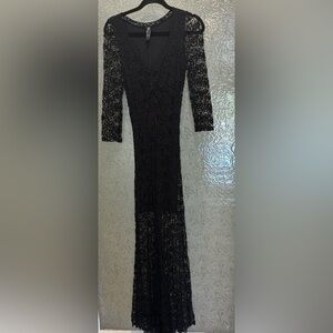 Alana Kattan Black Crochet Long Sleeve Women's Dress